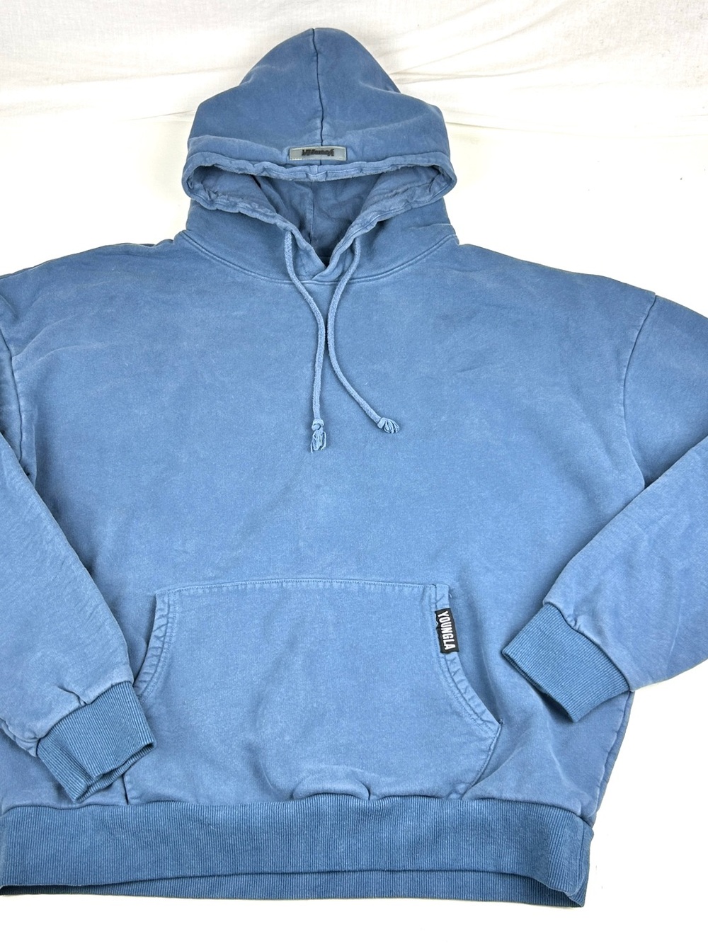 YoungLA Hoodie Mens XL Blue Pullover Kangaroo Pocket Sweatshirt Logo